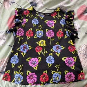 XL Nooworks ruffle top in rose print